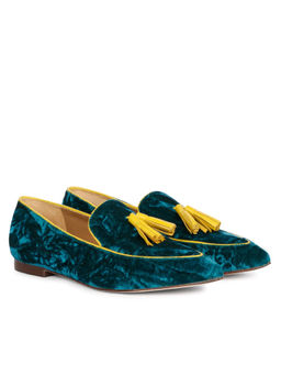 Saint G - Simona Green Velvet Tassel Moccasins