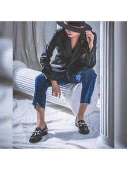 Saint G - Livia Embellished Black Leather Moccasins