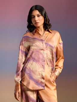 RSVP by Nykaa Fashion - Multicolor Abstract Tie and Dye Print Full Sleeves Satin Shirt