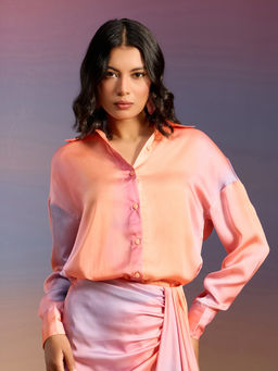 RSVP by Nykaa Fashion - Orange and Lilac Ombre Print Full Sleeves Satin Shirt