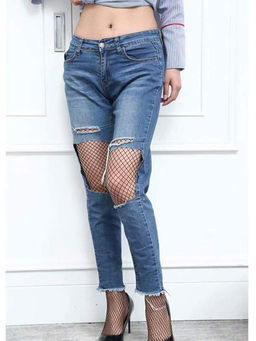 BRACHY - Women Black Fishnet Patterned Stockings