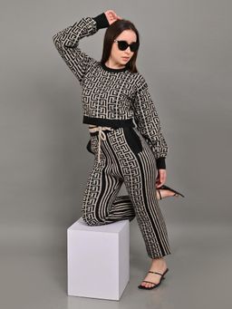 NOBARR - Women's Cotton Knitted Crop Top and Trouser Black Co-Ord (Set of 2)