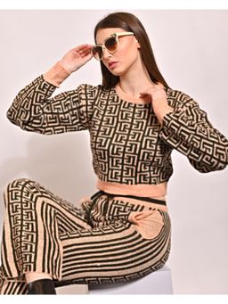 NOBARR - Women's Cotton Knitted Crop Top and Trouser Brown Co-Ord (Set of 2)