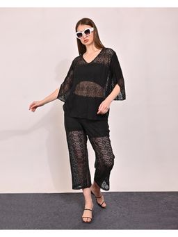NOBARR - Women's Polyester Black Top and Trouser Co-Ord (Set of 2)