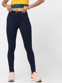 ONLY - Women Solid Dark Blue High Waist Skinny Jeans