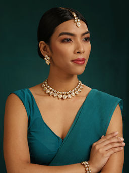 MINAKI - 22K Gold Plated Necklace Set In Kundan Setting with Matching Earrings and Maang Tikka