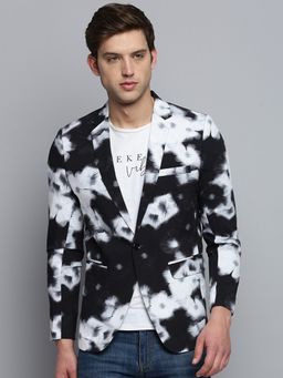 SHOWOFFFF - Mens Printed Notched Lapel Black Single-Breasted Blazer