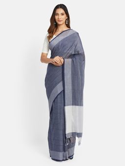 Fabindia - Blue Cotton Hand Woven Saree without Blouse