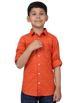 Cantabil - Boys Printed Orange Casual Shirt