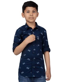 Cantabil - Boys Printed Navy Blue Casual Shirt