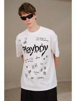 Bonkers Corner - Playboy Unfiltered Oversized T-Shirt For Men - White