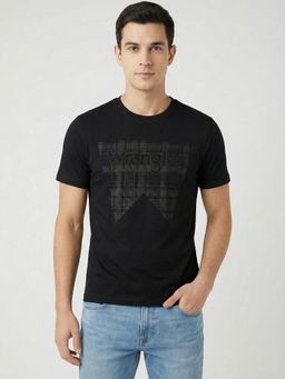 Wrangler - Men Printed Black Crew Neck Regular Fit T-Shirt