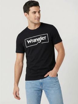 Wrangler - Men Printed Black Crew Neck Regular Fit T-Shirt