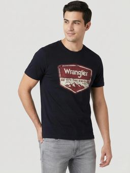 Wrangler - Men Graphic Print Blue Crew Neck T-Shirt
