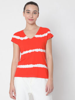 VERO MODA - Women Tie and Dye Red T-Shirt