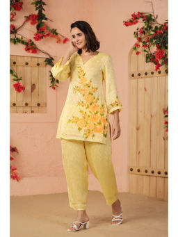 Geroo Luxe - Yellow Hand Painted Floral Co-Ord Set