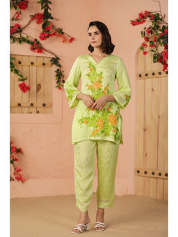 Geroo Luxe - Green Hand Painted Floral Co-Ord Set