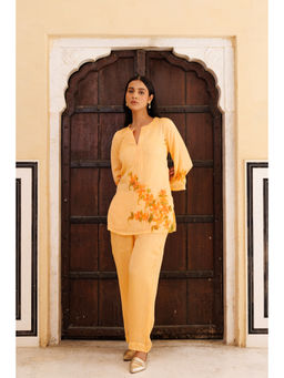 Geroo Luxe - Peach Hand Painted Floral Co-Ord Set