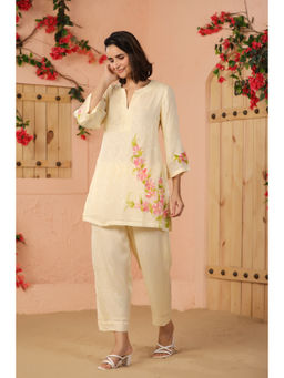 Geroo Luxe - Off White Hand Painted Floral Co-Ord Set