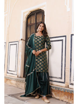 Geroo Luxe - Green Banarasi Silk Gota Hand Embellished Kurta With Sharara