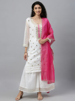 Geroo Luxe - White Hand Crafted Chanderi Gota Patti Kurta with Sharara