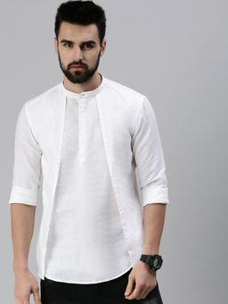 SHOWOFFFF - Men Solid White Mandarin Collar Kurta
