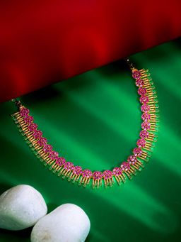 Vosgi - Traditional Gold-Plated Pink Stone Necklace