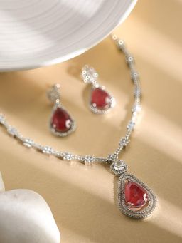 Vosgi - Regal Emerald-Cut Red Stone and Pave Diamond Jewellery Set