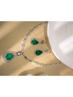 Vosgi - Regal Emerald-Cut Green Stone and Pave Diamond Jewellery Set