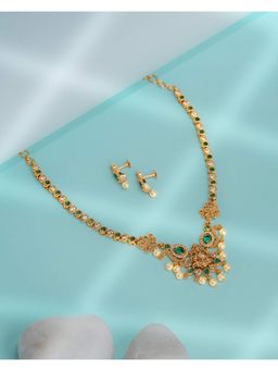Vosgi - Green Emerald and Gold Floral Jewellery Set