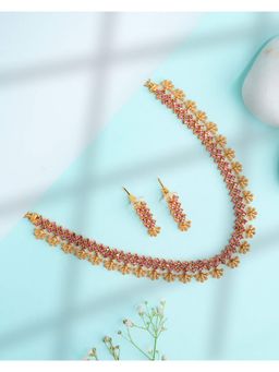 Vosgi - Pink Modern Silver Emerald Tear Drop Jewellery Set