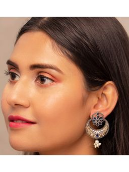 STUDIO B40 - Blue Half Moon Shape Dual Tone Brass Earrings