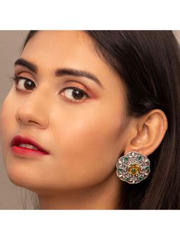 STUDIO B40 - Green Dual Tone Brass Earrings