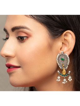 STUDIO B40 - Green Peacock Dual Tone Brass Earrings