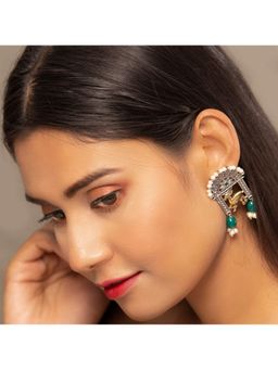 STUDIO B40 - Green Silver Tone Brass Earrings