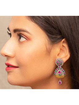 STUDIO B40 - Multi-Colour Leaf Pattern Dual Tone Brass Earrings