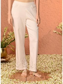 Lakshita - Off White Embroidered Straight Fit Pant