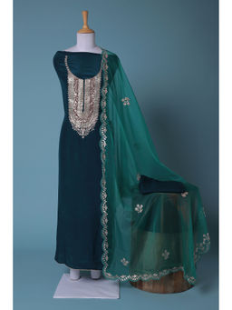 Zari Jaipur - Silk Unstitched Dress Material with Embroidered Work (Set of 3)