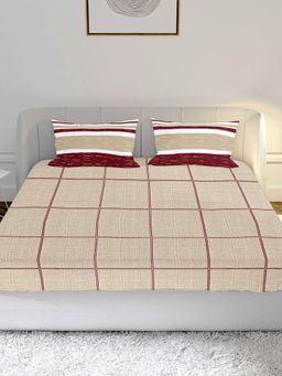 Mayfair Homes London - 100% Cotton 144TC King Bedsheet with 2 Pillow Covers Checks Brown (King)
