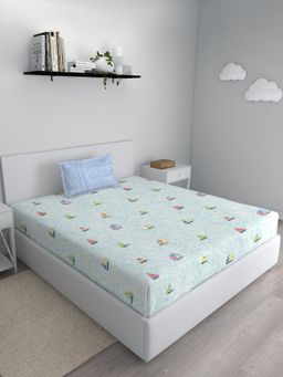 GM - Cotton Nautical Print Kids Bedsheet with Pillow Cover -Bedsheet (60x108 inches, Blue) (Single)