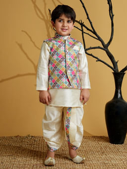 AJ Dezines - Multi Color Full Sleeves Embroidered Kurta with Dhoti & Jacket