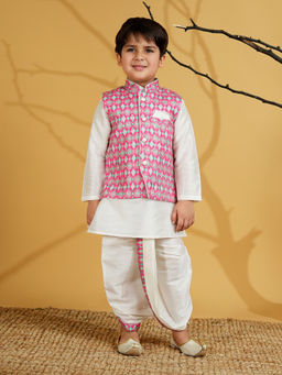AJ Dezines - Pink Full Sleeves Embroidered Kurta with Dhoti & Jacket