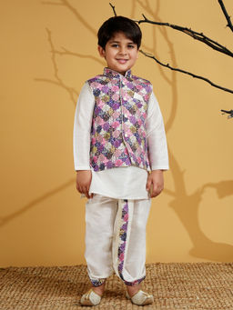 AJ Dezines - Purple Full Sleeves Embroidered Kurta with Dhoti & Jacket