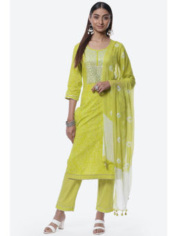Biba - Yellow Cotton Unstitched Suit (Set of 3)