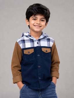 KiddoPanti - Cotton Colour Block Hooded Shirt-Multi-Color