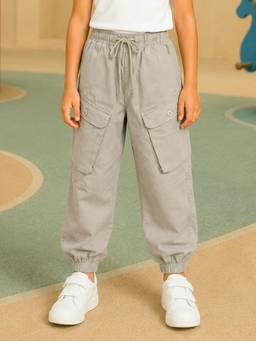 KiddoPanti - Cotton Woven Cargo Balloon Joggers-Grey
