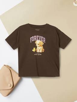 max - Girls Printed T-shirt-Brown