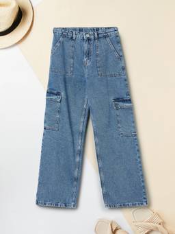 max - Girls Mid-Rise Cargo Jeans-Blue