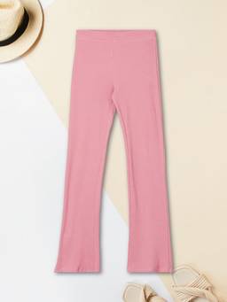 max - Girls Ribbed Flared Leggings-Pink
