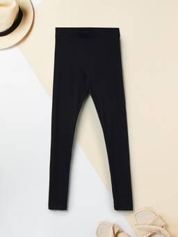 max - Girls Ribbed Leggings-Black